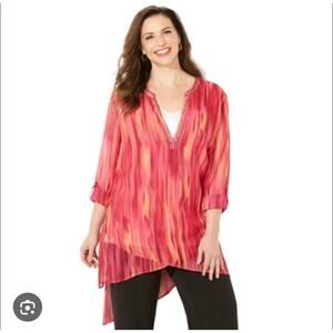 Women’s Catherine’s Sheer Tunic Top Blouse Size 3X Plus Flowy Beaded Vneck